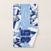 Veel volleyballen aangepaste speler naam blauw wit handdoek (Handdoek)