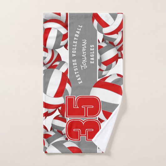 Veel volleyballen aangepaste teamnaam rood grijs bad handdoek (Handdoek)