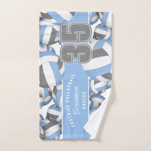 Veel volleyballen atleet naam lichtblauw grijs handdoek (Handdoek)