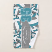 Veel volleyballen teamnaam blauwgroen grijs handdoek (Handdoek)