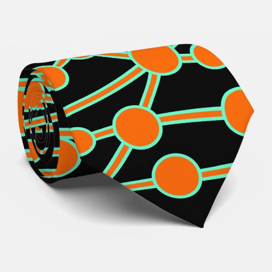 Veel wegen II Oranje en Turquoise op zwart Stropdas (Opgerold)
