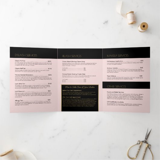 Veel wimpers patroon wimper salon roze brochure drieluik kaart (Binnen)