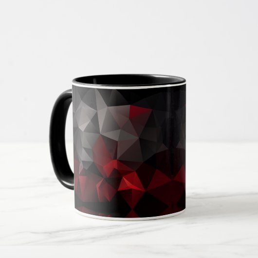 Veelhoekig, zwart en rood mok (Voorkant links)