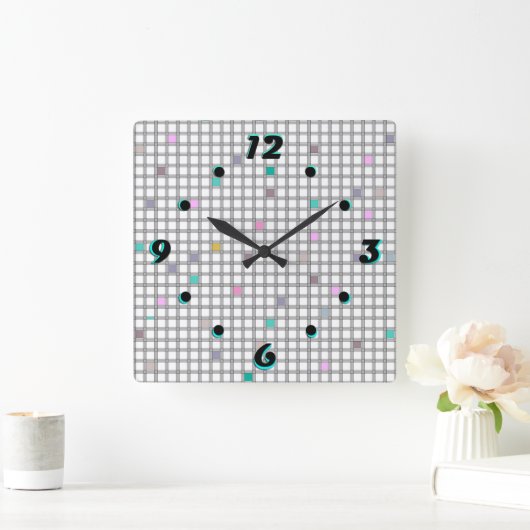 Veelkleurig geometrisch geruit patroon vierkante klok (Huis)
