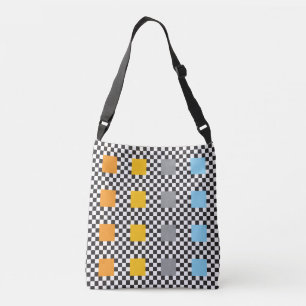 Veelkleurig geruit patroon en grote vierkanten crossbody tas
