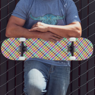 Veelkleurig Gingham Plaid Pattern Design Skateboard
