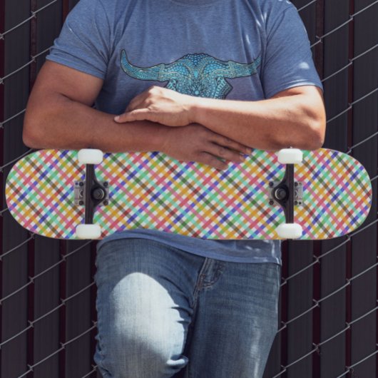 Veelkleurig Gingham Plaid Pattern Design Skateboard
