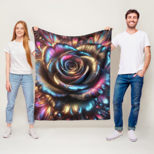 Veelkleurig Metallic Roos met Levendige Bloemen Fleece Deken
