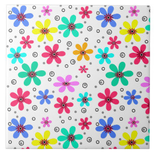 Veelkleurige bloemen madeliefjes retro achtergrond tegeltje
