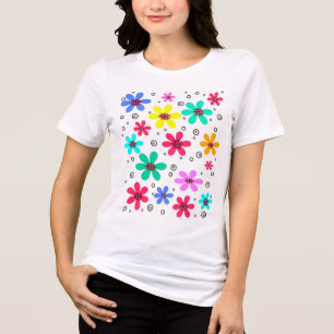 Veelkleurige bloemen madeliefjes retro achtergrond Tri-Blend shirt