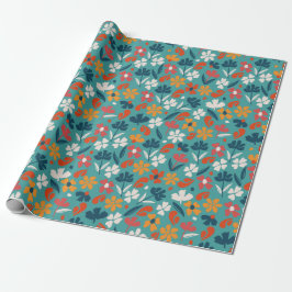 Veelkleurige bloesems - blauw cadeaupapier