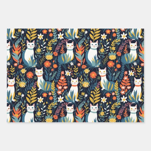 Veelkleurige Botanische Kat Inpakpapier Vel (Voorkant 2)