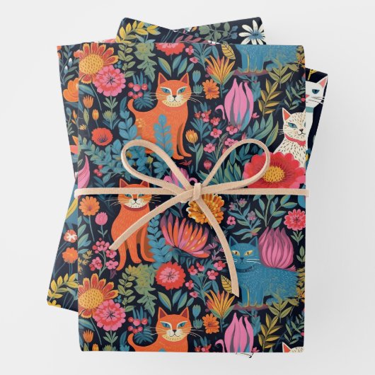 Veelkleurige Botanische Kat Inpakpapier Vel (In situ)