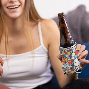 Veelkleurige doedel monster gezichten blikjeskoeler