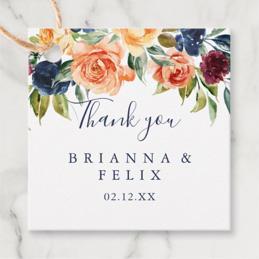 Veelkleurige Elegante Bloemenbruiloft Bedankjes Labels (Voorkant)