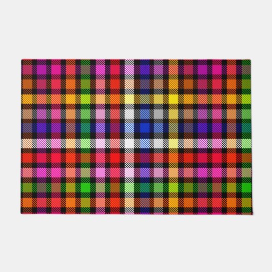 Veelkleurige Flanel Twill Plaid Tartan op zwart Deurmat (Voorkant)