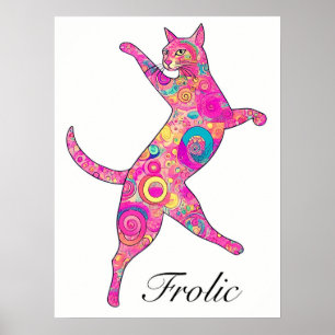 Veelkleurige frolicking cat poster