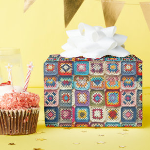 Veelkleurige gehaakte Granny Square Quilt Cadeaupapier