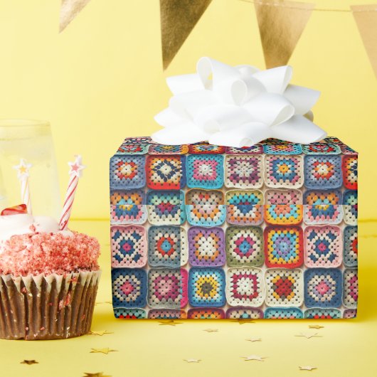 Veelkleurige gehaakte Granny Square Quilt Cadeaupapier (Verjaardagsfeest)