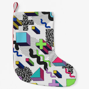 Veelkleurige geometrische vormen, retro patroon. kleine kerstsok