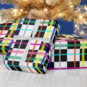Veelkleurige geplakte lijnen geruit tartan ontwerp cadeaupapier