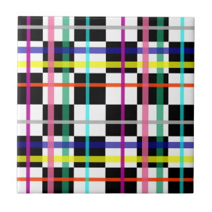 Veelkleurige geplakte lijnen geruit tartan ontwerp tegeltje