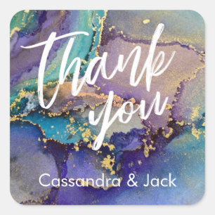 Veelkleurige Gouden Vloeibare Abstracte Kunst Casu Vierkante Sticker