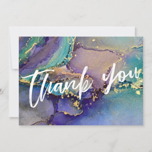 Veelkleurige Gouden Vloeibare Abstracte Kunst & Ty Bedankkaart (Voorkant)