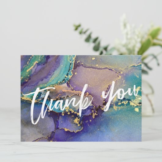 Veelkleurige Gouden Vloeibare Abstracte Kunst & Ty Bedankkaart (Staand voorkant)