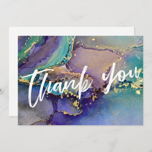 Veelkleurige Gouden Vloeibare Abstracte Kunst & Ty Bedankkaart (Voorkant / Achterkant)