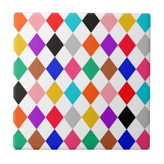 Veelkleurige Harlequin Diamonds Patroonontwerp Tegeltje (Voorkant)