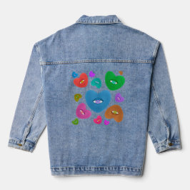 Veelkleurige harten met oogbal Liefde Valentijnse  Denim Jacket