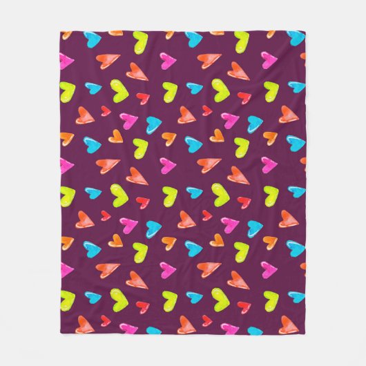 Veelkleurige harten: Waterverf Paarse patroon. Fleece Deken (Voorkant)