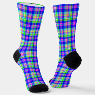 Veelkleurige heldere neon met een geruit patroon sokken