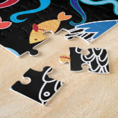 Veelkleurige inktvis zwarte achtergrond legpuzzel (Zijkant)