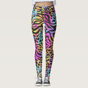Veelkleurige Neon Zebra Luipaard Leggings & Yogabr