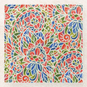 Veelkleurige Paisley Print Batik Patroon Glazen Onderzetter