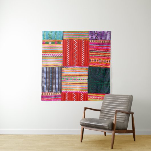 Veelkleurige Patchwork: Aziatische stijl Quilt. Wandkleed (In Situ (horizontaal))