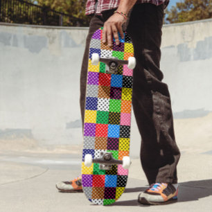 Veelkleurige Patchwork Quilt Polka Dots Skateboard