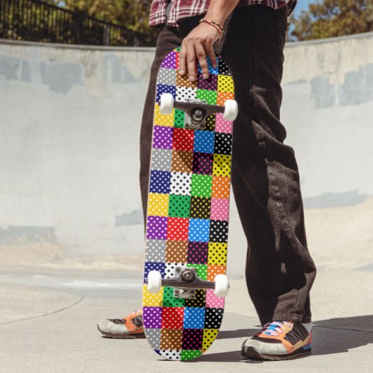 Veelkleurige Patchwork Quilt Polka Dots Skateboard