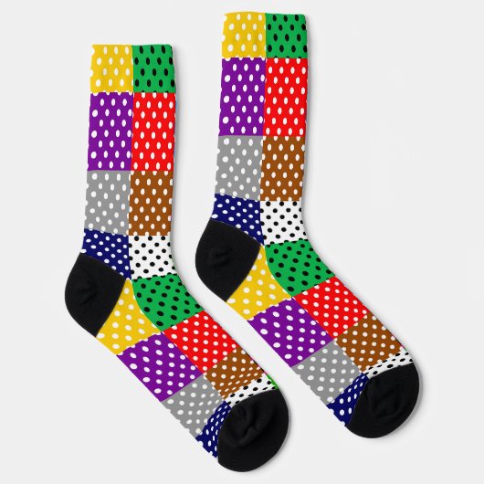 Veelkleurige Patchwork Quilt Polka Dots Sokken (Rechts)