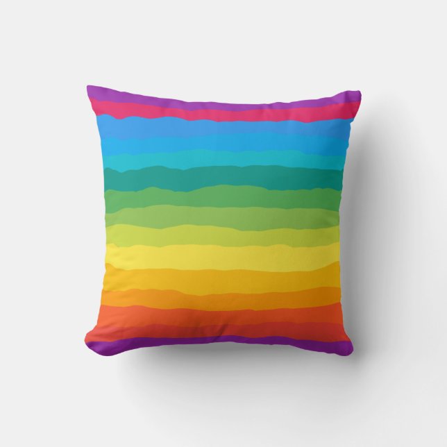 Veelkleurige regenboog Wiggly Stripes Kussen (Voorkant)