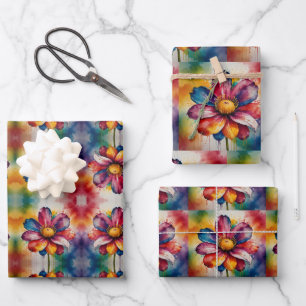Veelkleurige regenboogbloem inpakpapier vel
