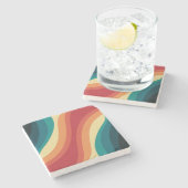 Veelkleurige retro stijl golven ontwerp stenen onderzetter (Zijkant)