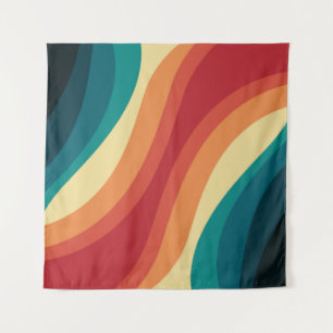 Veelkleurige retro stijl golven ontwerp wandkleed