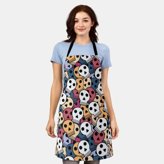 Veelkleurige schedels patroon schort (Gedragen)