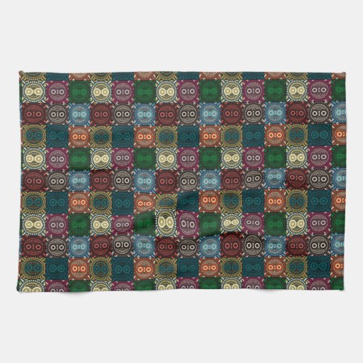 Veelkleurige Uil Patroon Theedoek (Horizontaal)