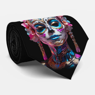Veelkleurige vrouwen Sugar Skull Día de los Muerto Stropdas