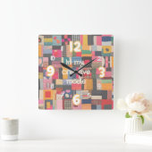 veelkleurige wandklok in quiltstijl vierkante klok (Huis)
