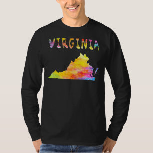 Veelkleurige Waterverf Virginia State Map Digitaal T-shirt